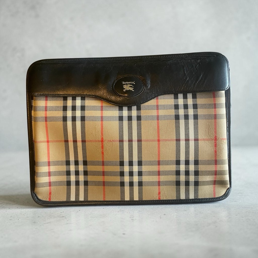 Vintage Burberrys Nova Check Clutch Portfolio Document Bag Zip Pouch Brown